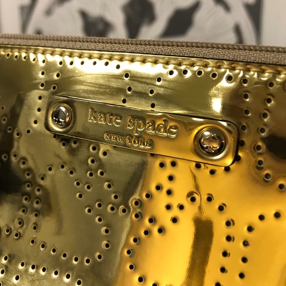 Kate Spade Cosmetic Makeup Bag Little Shiloh Metro Spade Gold Shimmer - Picture 3 of 9